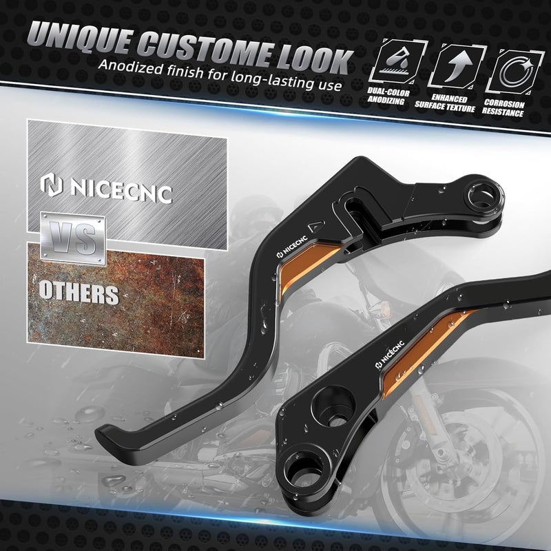 NICECNC Orange 2-Finger Short Brake Clutch Levers Compatible with Harley Sportster S, Replacement for 36700281/41700626A - Image 5